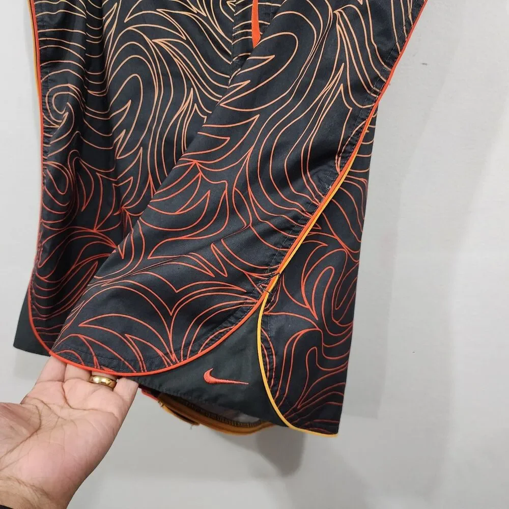 Vintage NIKE Board Shorts Swim Trunks Mens XL Black Orange Flame AOP Drawstring